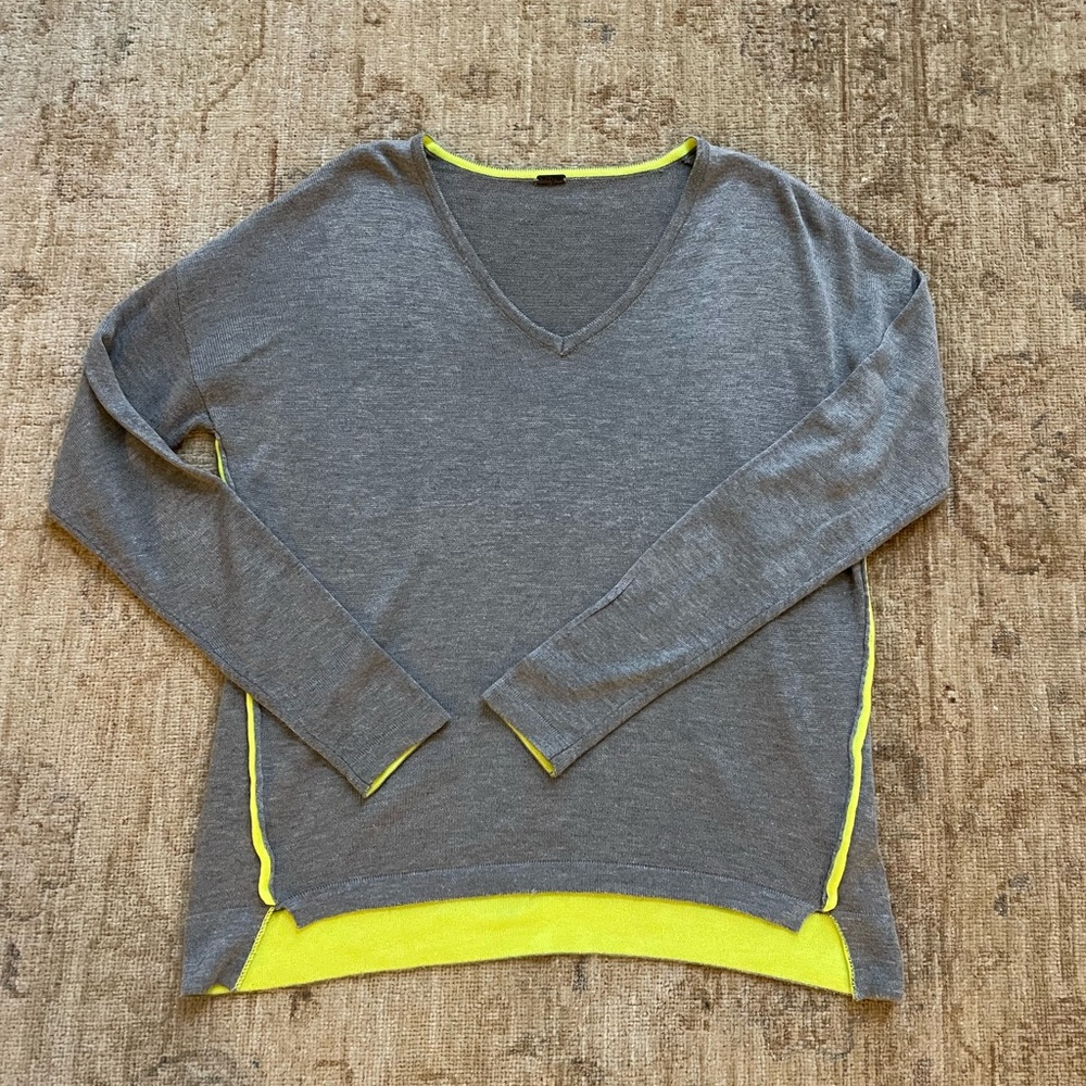 Poof! Gray and Neon Yellow V-Neck Sweatshirt